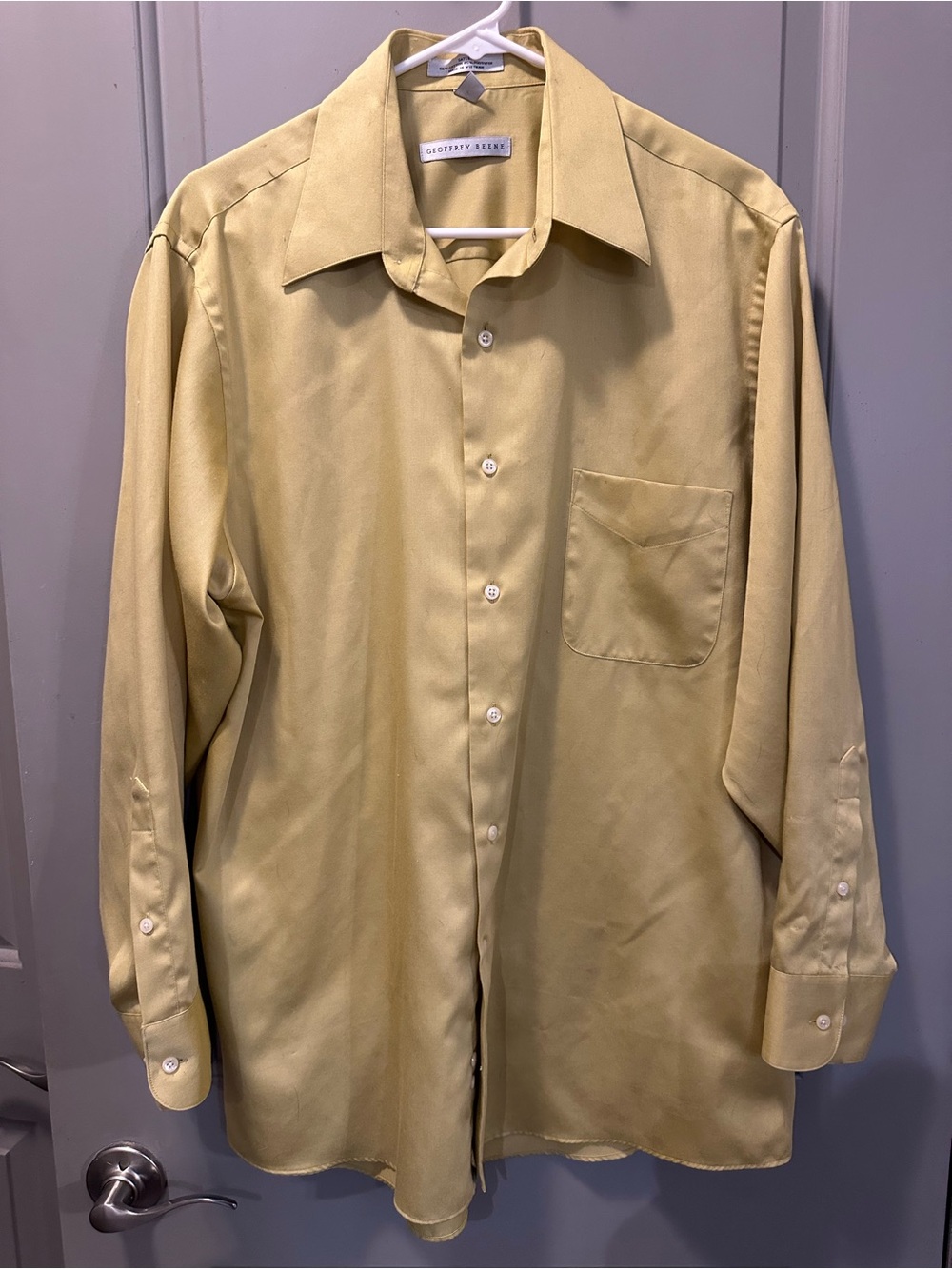 Geoffrey Beene Size 16.5 32/33 Golden Sateen Long Sleeve Button Down Shirt EUC